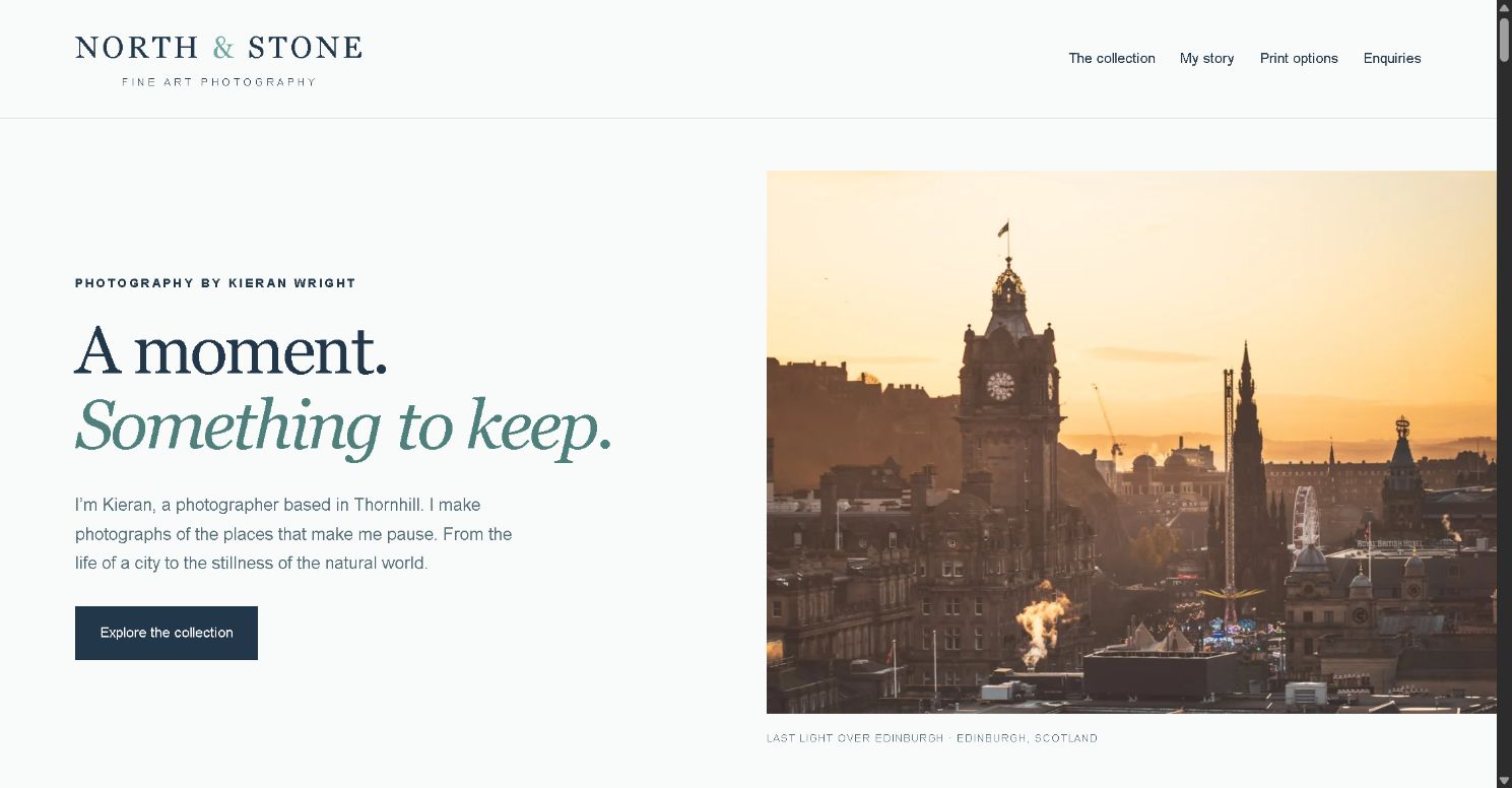 North and Stone homepage with Edinburgh photography and a personal introduction